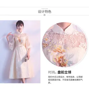 晚禮服女2024新款伴娘服中長款禮服中式改良旗袍洋裝日常少女夏