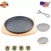 11 Inch Stovetop Cast Iron Set with Wood Underliner for Perfectly Grilled Dishes