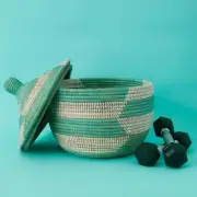 Decorative Wicker Storage for Living Room, Small Shelf Baskets, African Woven, H
