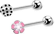 [KUNASSHIR] 2 x Piercings Langue Flower 14 g Tongue Barbells Anneaux de Langue En Acier Surgical Piercings Langue Tongue Rings Acrylic Tongue Piercing Jewellery, 16mm, Stainless Steel, No Gemstone