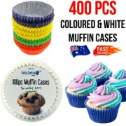 400PCS MUFFIN CASES MEDIUM CAFE STYLE WHITE & COLOURED TULIP LINERS PAPER AU