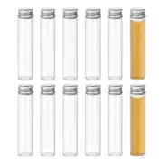 25ml Small Clear Glass Bottles, 12Pcs Mini Vials with Aluminum Lids, Silver