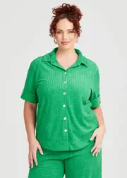 [Taking Shape] Taking Shape Casual Terry Button Up Shirt Size 16 in Green - Plus Size Women's Clothing Green