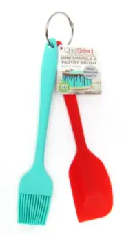 Chef Select Silicone Mini Spatula & Pastry Brush - Aqua Blue & Red