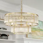 OSAIRUOS W23.6 Modern Crystal Chandelier Round Brushed Brass Crystal Raindrop...