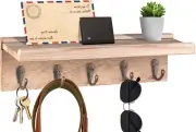 ✨ 5 Hook Key Mail Holder Wall Mounted Wooden Wall Hanging entry Shelf Rustic ✨