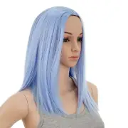 SWACC 14-Inch Short Straight Middle Part Hair Wig Medium Length Synthetic Blue