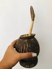 Natural Coconut Shell Salt Container Traditional 100% Eco-Friendly New Free Ship