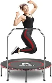 KENSONE 40"/48" Rebounder Trampoline for Adults with Bungee, 450/550LBS Quiet Mini Exercise Trampoline with Adjustable U/T-Shaped Foam Handle Bar, Fitness Trampoline for Indoor/Garden/Gym Workout