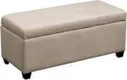 Footstool Rectangular Shoe Changing Stool Removable and Washable Cloth Cover Living Room Sofa Stool with flip Hinge Solid Wood Frame 120x43x42cm Ottomans(Color:Beige) (Beige)