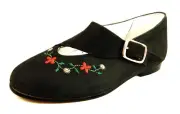 DE OSU - Spain - Girls Black Leather Dress Shoes - Flowers -European - Size 10-3
