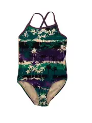 Kanu Surf Girls Palm Tree Print One Piece Swimsuit Multi-color Size 8 00402
