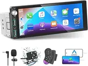 Single Din Car Stereo with Apple Carplay Android Auto,6.9 Inch IPS Touch Screen Car Stereo with Backup Camera, Car Radio Support Mirror Link Bluetooth Handsfree FM AM USB EQ SWC