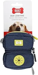 BUILT PET NightSafe Poop Bag Holder & Treat Dispenser, Clips to Lead for Dog Walking, Hands Free Duo Carry Pouch with 2 Compartments for Waste Sacks & Rewards, Attaches to Leash or Belt, Blue, Large