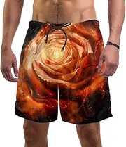 [Generic] Orange Rose Galaxy Men's Quick Dry Board Shorts Swim Trunks