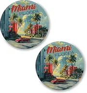[No Thorns Media] Miami Florida 2 Pack Pinback Buttons 2.25" Fun Pins for Clothes, Backpacks, Hats, and Jackets - Cartoon, Retro, and Punk Style Lapel Badges, Slogans, and Party Pins ID45000, Metal, no gemstone