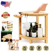 Natural Bamboo Corner Shower Stool with Storage Shelf and Soap Dish - Stylish