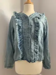 Girls' denim One Teaspoon kids captain shirt ruffles size 12-14 long sleeves