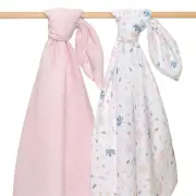 Organic Muslin Swaddle Wraps 2 Pack - Botanical/Blush