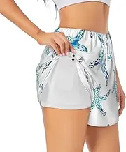 [WURTON] Cute Starfish Print Exercise Gym Workout Shorts Women's Athletic Shorts Dual-Layered Yoga Running Shorts