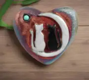 Raku Potteryworks Mini Heart Stone- Cat & Moon