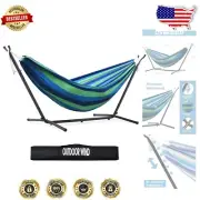 Adjustable Double Hammock with 10ft Steel Stand & Carrying Case - Relax in Style