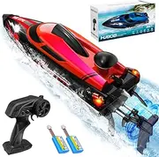 OSWIN RC Boat - HJ808 with 2 Rechargeable Battery, 20+ MPH Fast Remote Control Boat for Pool & Lake, RC Speed Boat 2.4Ghz Race Boats for Adults & Kid, Outdoor Water Toys(RED)