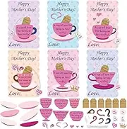 Trandraft 24 Sets Mother's Day Tea Cup Card Making Kit for Kids, DIY Greeting Cards Kit Handmade Card Making Art Supplies for Mothers Day Mom Gift Home School Classroom Craft Projects