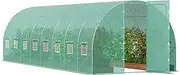 [VEVOR] Walk-in Tunnel Greenhouse, 27.4x9.5x7.4 ft Hoop House Greenhouse Tunnel, Plant Hot House with Galvanized Steel Frame, Green PE Cover, Swing Door and 16 Roll-up Windows for Outdoor