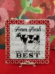 TRIVET PLATE Crackle Ceramic Surface Saver Farmers Market W/Stand New With Tags