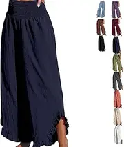 [Generic] High Waisted Ruffle Palazzo Pants, Ruffle Flowy Pant for Women Linen Pant, Cotton and Linen, with Pockets