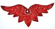 Red Sequin Wings,Crystal Center,Red Tube Beads,Red Sequins,Sew-on,7"l x 2.4"w