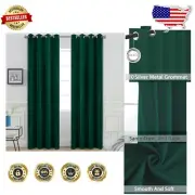 Luxurious Dark Green Window Panels - Noise Reducing Blackout Curtains, Set of 2