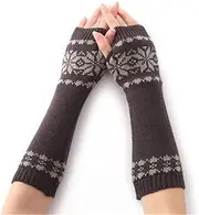 [Generic] Unisex Universal Autumn Winter Snowflake Pattern Knitted Wool Warm Cuffs Fingerless Arm Sleeves Dark Gray