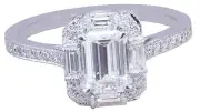 14k White Gold Emerald Cut Diamond Engagement Ring Deco Bridal Wedding Halo 1.60