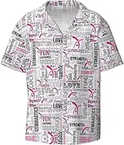 [YANYU] Gymnastics Pink Print Hawaiian Shirts Men Short Sleeve Button Down Cuban Collar Shirt Summer Beach Days