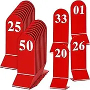 Remerry 50 Pcs Table Numbers 1-50 Acrylic Double Sided Number Cards Acrylic Tent Table Holders Tent Cards Wedding for Restaurant, 2.36 x 6.3 Inch (Red)