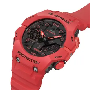 【CASIO 卡西歐】G-SHOCK 火焰紅 藍牙碳纖維核心防護雙顯手錶(GA-B001-4A)