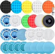 SIQUK 26pc 3" Car Buffing Pads Kit: Foam Polishing Pads, Wax Buffer, Drill Adapter, Multicolored, Compatible with Glass
