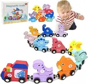 Dinosaur Toys, 21PC Magnetic Wooden Train, Dinosaur Stacking Blocks, Match Number & Color, Toddler Montessori Toys, Birthday for Boys Girls 3 4 5 6 Year Old