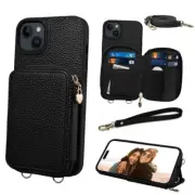 Case for iPhone 15 Plus 6.7 inch Case Wallet, Crossbody Zipper for Black