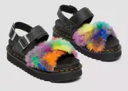 Dr. Martens Voss II Fluffy Faux Rainbow Fur Women's Strap Strappy Sandals 7