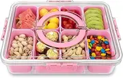 HRXFOZ Divided Serving Tray with Lid and Handle, 8 Compartments Snack Box, Portable Platter for Snacks, Fruits, Veggies, Party Entertaining, Picnic