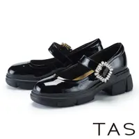 在飛比找momo購物網優惠-【TAS】方鑽釦漆皮厚底瑪麗珍鞋(黑色)