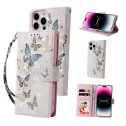 Wallet Case for PU Leather Case iPhone 13 Pro Max 6.7 inch Blue Butterfly