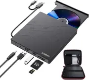 ORIGBELIE External CD DVD Drive, CD Burner USB 3.0 with 2 USB Ports and 2 TF/SD