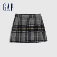 在飛比找momo購物網優惠-【GAP】女童裝 A字百褶短裙-灰色格紋(889265)