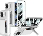 [Jarttarn] Compatible with Google Pixel 9 Pro Fold Case (2024), Creative Side Bag Bracket Magnetic Hinge Hard Shell, with Screen Protector and Card Slot Case for Pixel 9 Pro Fold (Silver)