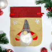 Ivory Woodland Santa Hessian Gift Bag with Drawstring