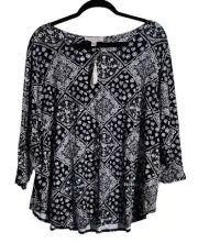 Philosophy Flowy Knit Tunic Top Shirt Women's Plus Size 3X Black White Print